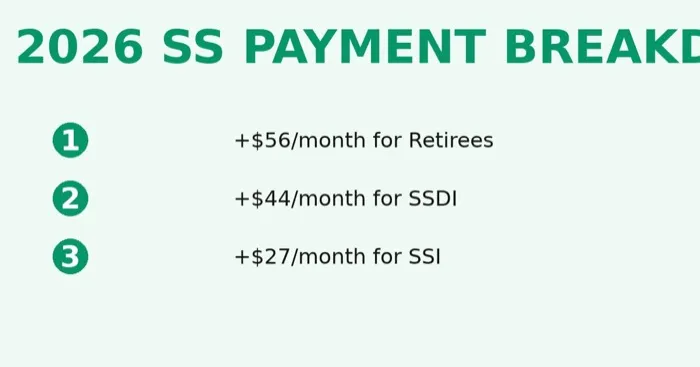 Breakdown of 2026 Social Security payment increases by benefit type